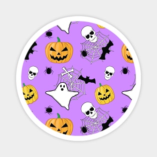 Spooky Halloween Pattern on Purple Background Magnet